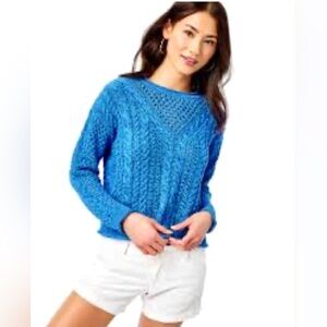 Lilly Pulitzer Marcy Mix-Stitched Sweater in Ikat Blue Mark Women’s S, Crew Neck